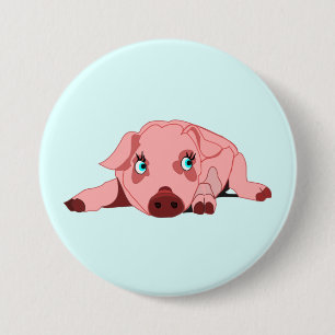 Badge Rond 7,6 Cm Cochon rose avec bouton des yeux bleus - Votre cou