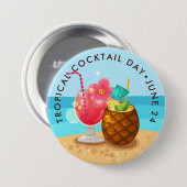 Badge Rond 7,6 Cm Cocktails tropicaux jour, ananas, hibiscus (Devant & derrière)