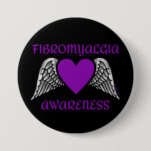 Badge Rond 7,6 Cm Coeur/ailes...bouton Fibro