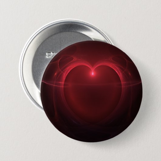 Badge Rond 7,6 Cm Cœur allumé avec contour rouge sur fond noir (Devant & derrière)