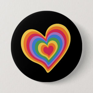 Badge Rond 7,6 Cm Coeur arc en ciel. Fierté amour gay
