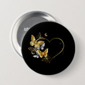 Badge Rond 7,6 Cm Coeur aux papillons d'or (Devant & derrière)