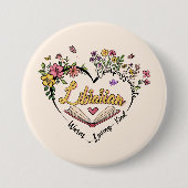 Badge Rond 7,6 Cm Coeur bibliothécaire floral (Devant)