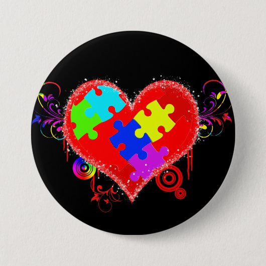 Badge Rond 7,6 Cm Coeur brillant d'autisme (Devant)