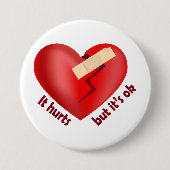 Badge Rond 7,6 Cm Coeur brisé guéri avec patch et citation de vie (Devant)