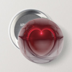 Badge Rond 7,6 Cm Cœur contourné rouge   Noir et blanc soyeux