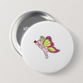 Badge Rond 7,6 Cm Cœur de Fleur Papillon (Devant & derrière)