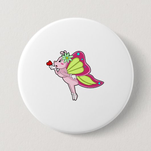 Badge Rond 7,6 Cm Cœur de Fleur Papillon (Devant)