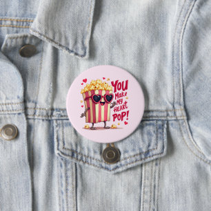 Badge Rond 7,6 Cm Cœur de Popcorn Design de la Saint-Valentin Pop