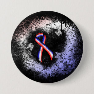 Badge Rond 7,6 Cm Coeur du ruban rouge, blanc et bleu