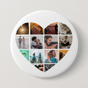 Badge Rond 7,6 Cm Cœur Moderne 14 Collage de Photos Amour Famille