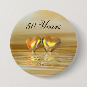 Badge Rond 7,6 Cm Coeurs d'or d'anniversaire