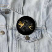 Badge Rond 7,6 Cm Colibri noir et or (En situation)