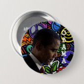 BADGE ROND 7,6 CM COLLAGE DE PAIX D'OBAMA (Devant & derrière)