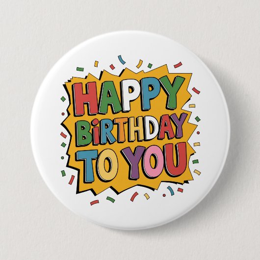Badge Rond 7,6 Cm Comic Burst Joyeux Anniversaire (Devant)