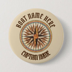 Badge Rond 7,6 Cm Compass Maritime Vintage Personnalisé
