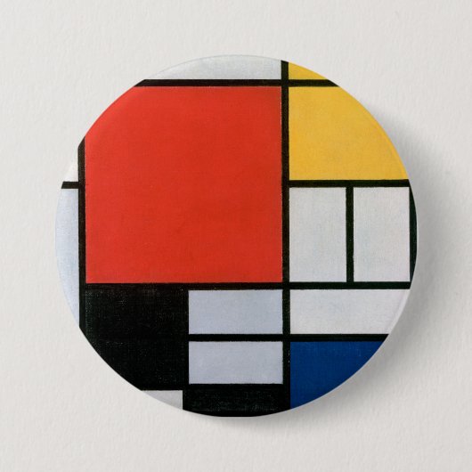 Badge Rond 7,6 Cm Composition de Mondrian Rouge, Jaune, Bleu, Noir (Devant)