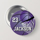 Badge Rond 7,6 Cm Conception de basket-ball violet | Personnaliser (Devant & derrière)