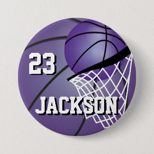 Badge Rond 7,6 Cm Conception de basket-ball violet  Personnaliser