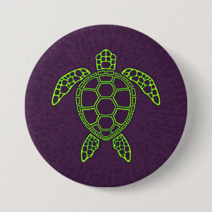 Badge Rond 7,6 Cm Conception de Tortue Marine à Lave Néon Verte