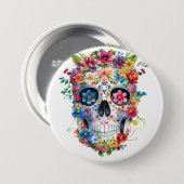 Badge Rond 7,6 Cm Conception du crâne floral (Devant & derrière)