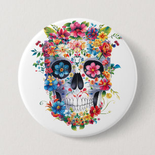Badge Rond 7,6 Cm Conception du crâne floral