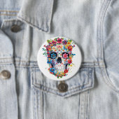 Badge Rond 7,6 Cm Conception du crâne floral (En situation)