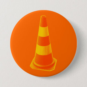 Badge Rond 7,6 Cm Cône du trafic avec les rayures jaunes