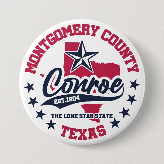 Badge Rond 7,6 Cm Conroe, Texas (Devant)