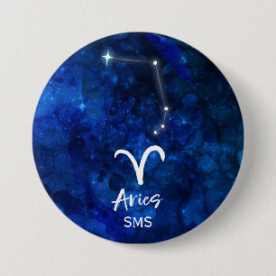 Badge Rond 7,6 Cm Constellation du zodiaque Bélier Monogramme Galaxi
