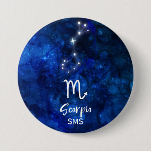 Badge Rond 7,6 Cm Constellation du zodiaque Scorpion Galaxie bleue M
