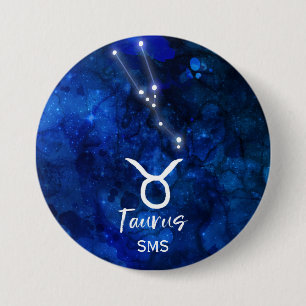 Badge Rond 7,6 Cm Constellation du zodiaque Taureau Galaxie bleue Mo