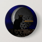 Badge Rond 7,6 Cm Conversation Noir Chanukah avec Menorah (Devant)