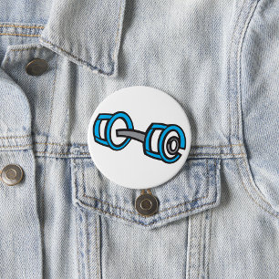 Badge Rond 7,6 Cm Cool Dumbbell Fitness Blue and Grey Graphisme