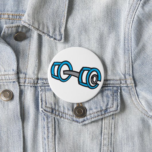 Badge Rond 7,6 Cm Cool Dumbbell Fitness Blue and Grey Graphisme