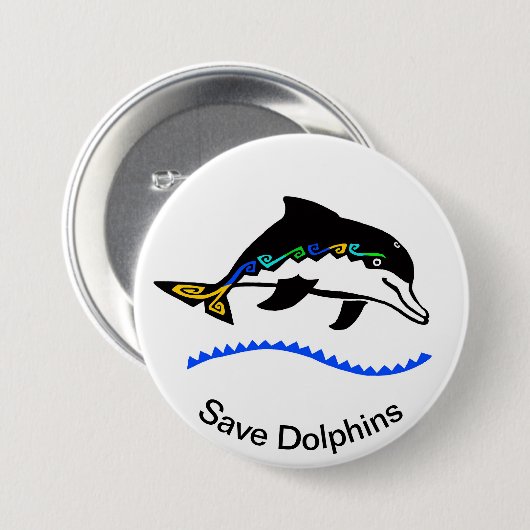 Badge Rond 7,6 Cm Cool Save DOLPHINS - Graphique animal en danger - (Devant & derrière)