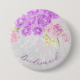 Badge Rond 7,6 Cm Coquette Rose Ruban et Bouquet - Demoiselle d'Honn