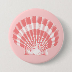 Badge Rond 7,6 Cm Coquillage - corail rose et blanc