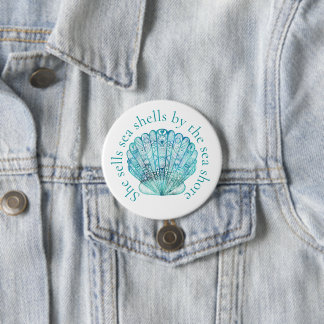 Badge Rond 7,6 Cm Coquille de mer Aqua