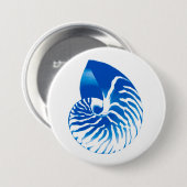 Badge Rond 7,6 Cm Coquille de Nautilus - bleu cobalt et blanc (Devant & derrière)