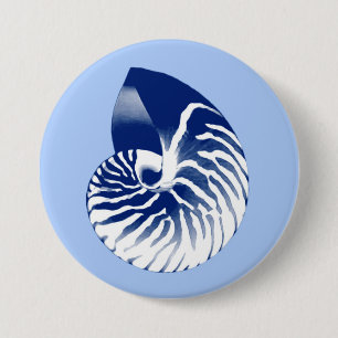 Badge Rond 7,6 Cm Coquille de Nautilus - marine, blanc & bleu clair