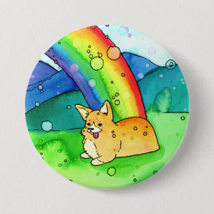 Badge Rond 7,6 Cm Corgi À La Fin Du Bouton Arc En Ciel