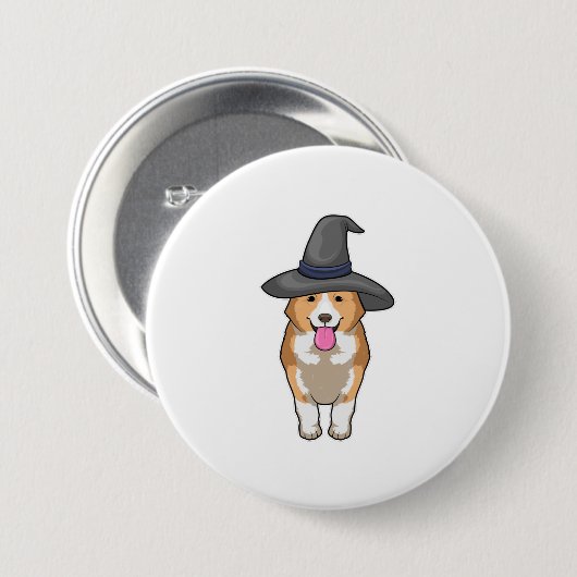 Badge Rond 7,6 Cm Corgi Witch (Devant & derrière)