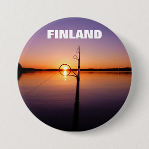 Badge Rond 7,6 Cm Coucher de soleil sur un lac en été vu à travers u