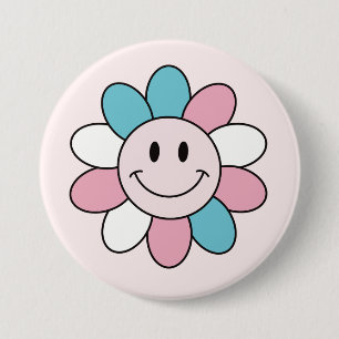 Badge Rond 7,6 Cm Couleur du drapeau trans avec un sourire fleur mar