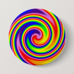 Badge Rond 7,6 Cm Couleurs arc-en-ciel rétro hippie spirale flou dou