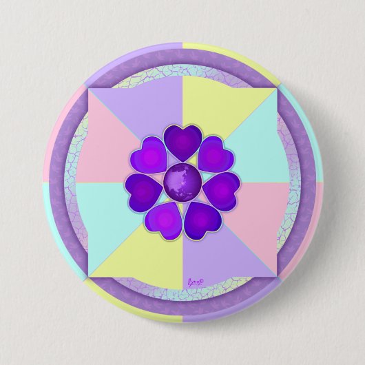 Badge Rond 7,6 Cm Couleurs pastel & coeurs violets battre (Devant)