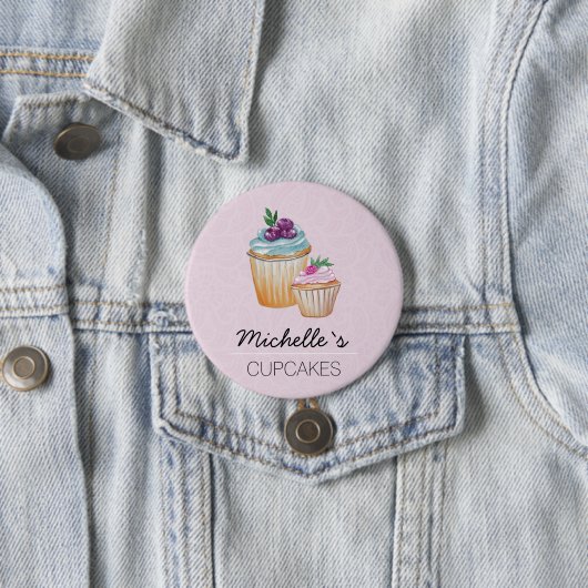 Badge Rond 7,6 Cm Coupe Cute Gâteaux Et Fruits Aquarelle (En situation)