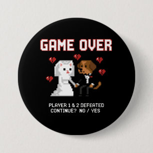 Badge Rond 7,6 Cm Couple de joueurs drôle mariage 'Game Over' Pixel 