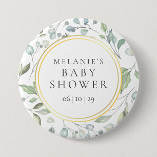 Badge Rond 7,6 Cm Couronne de laurier Faux papier doré Baby Shower